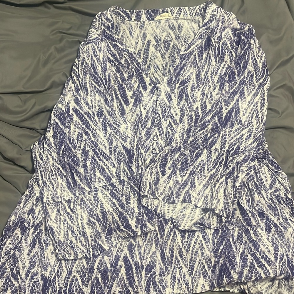 Purple and white snakeskin patterned blouse